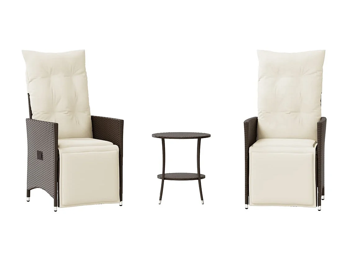 Set Bistrò 3 pz con Cuscini Marrone in Polyrattan