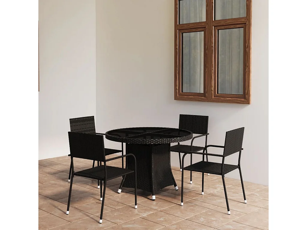 Juego de comedor para jardín 5 piezas ratán sintético negro