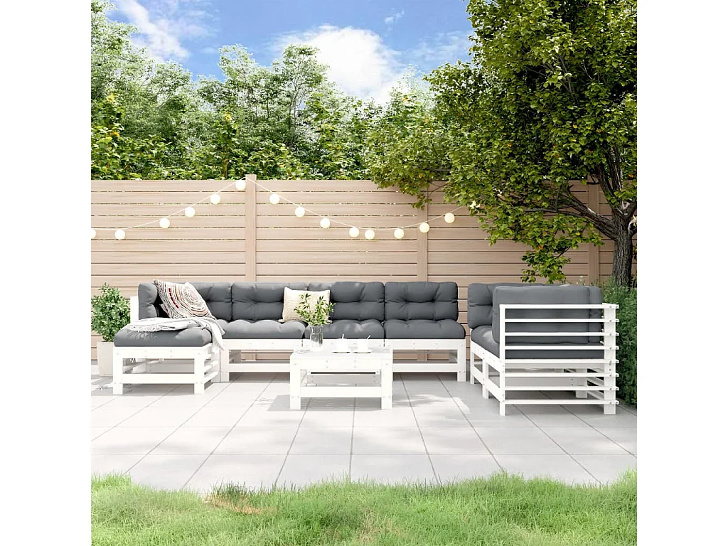 8 pcs conjunto lounge de jardim pinho maciço branco