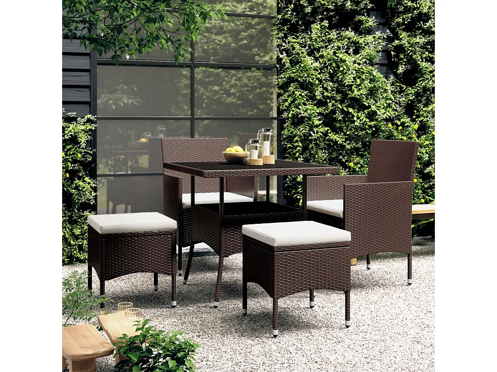5-tlg. Garten-Essgruppe Poly Rattan Braun
