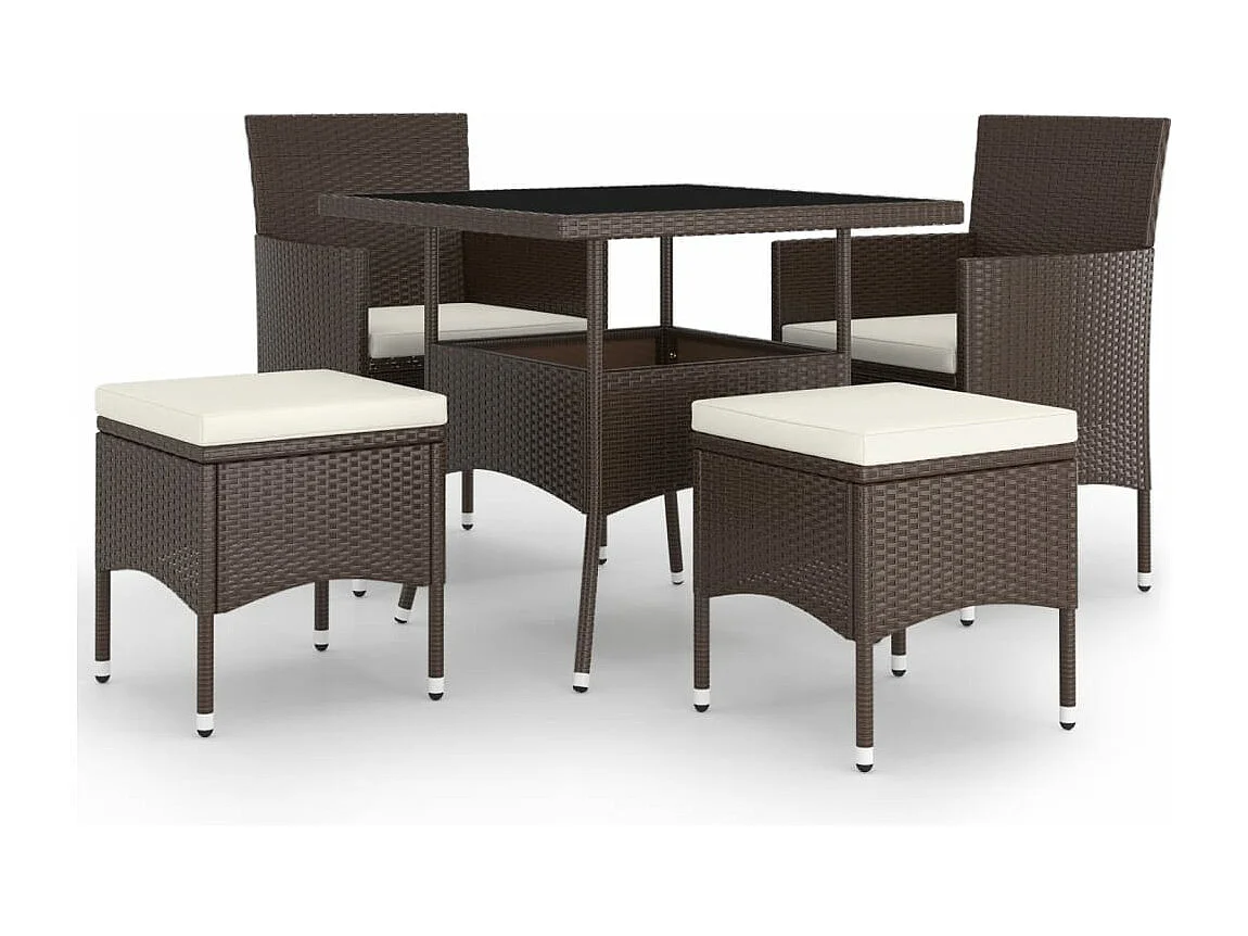 5-tlg. Garten-Essgruppe Poly Rattan Braun