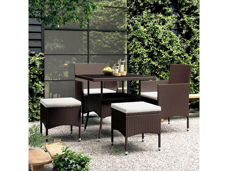 5-tlg. Garten-Essgruppe Poly Rattan Braun