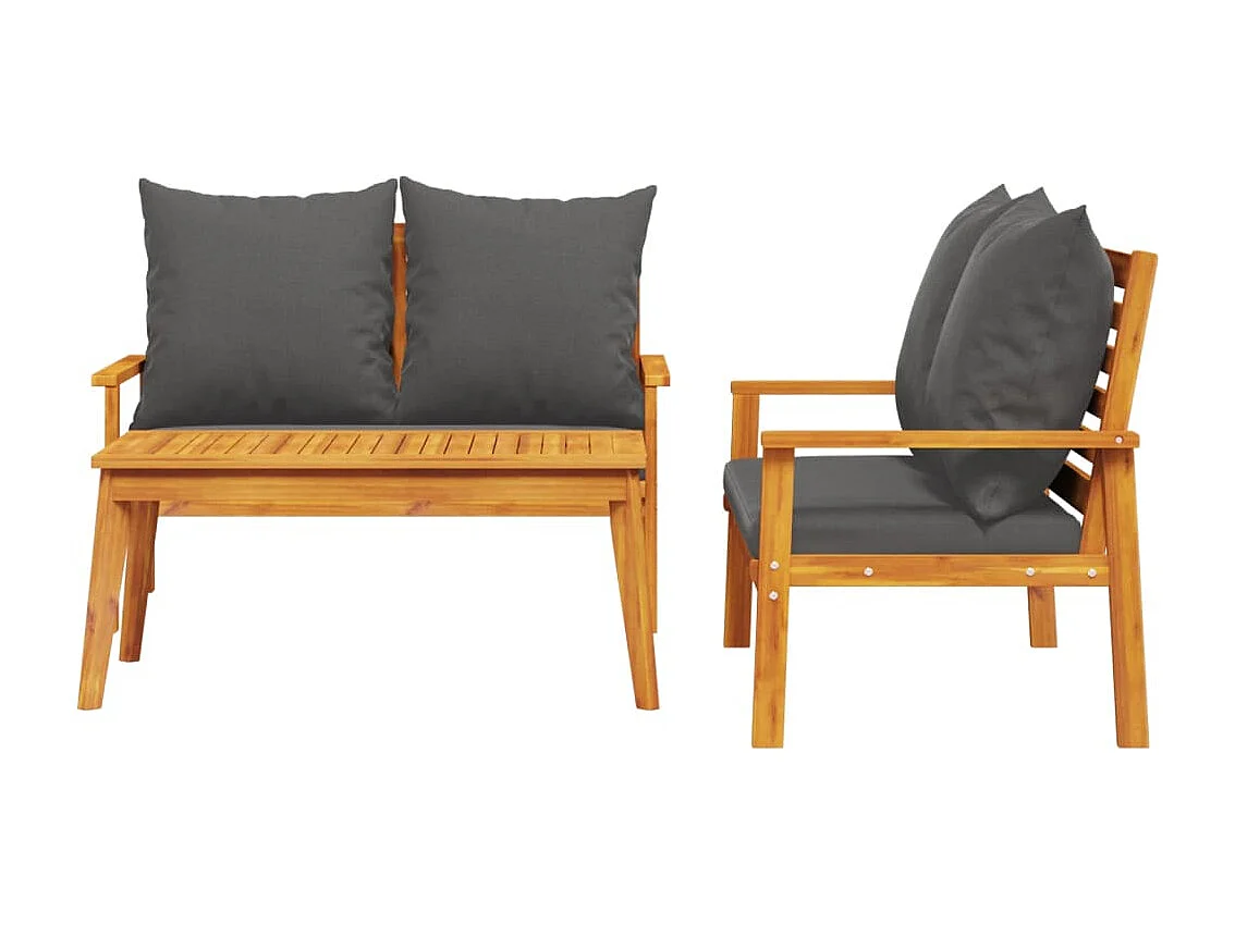 Salon de jardin 3 pcs avec coussins bois massif d'acacia