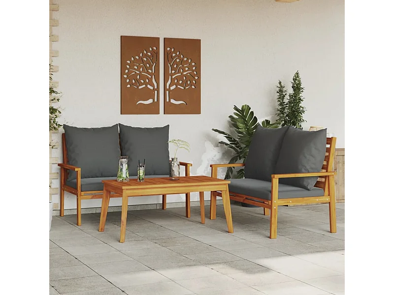 3-tlg. Garten-Lounge-Set mit Kissen Massivholz Akazie