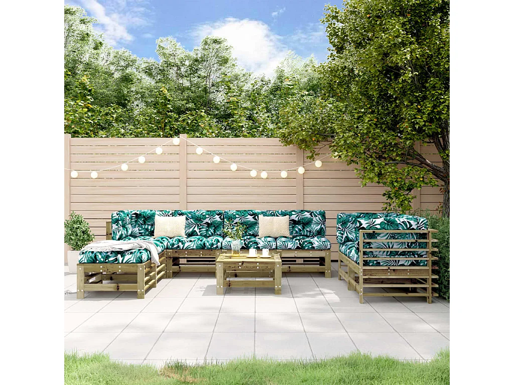Set Salotto da Giardino 9 pz in Legno Impregnato di Pino