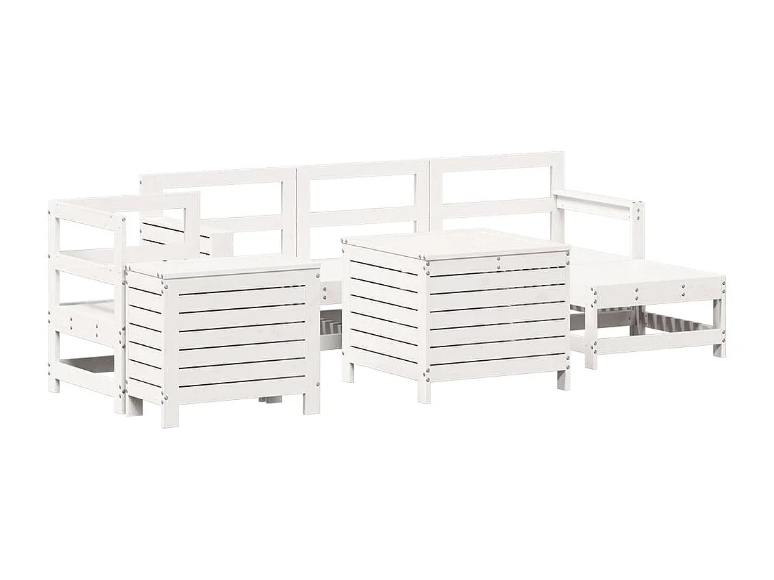 Set Divani da Giardino 7 pz Bianco in Legno Massello di Pino