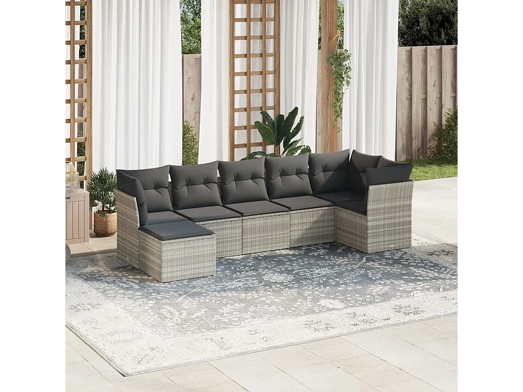 Salon de jardin avec coussins 7 pcs gris clair résine tressée