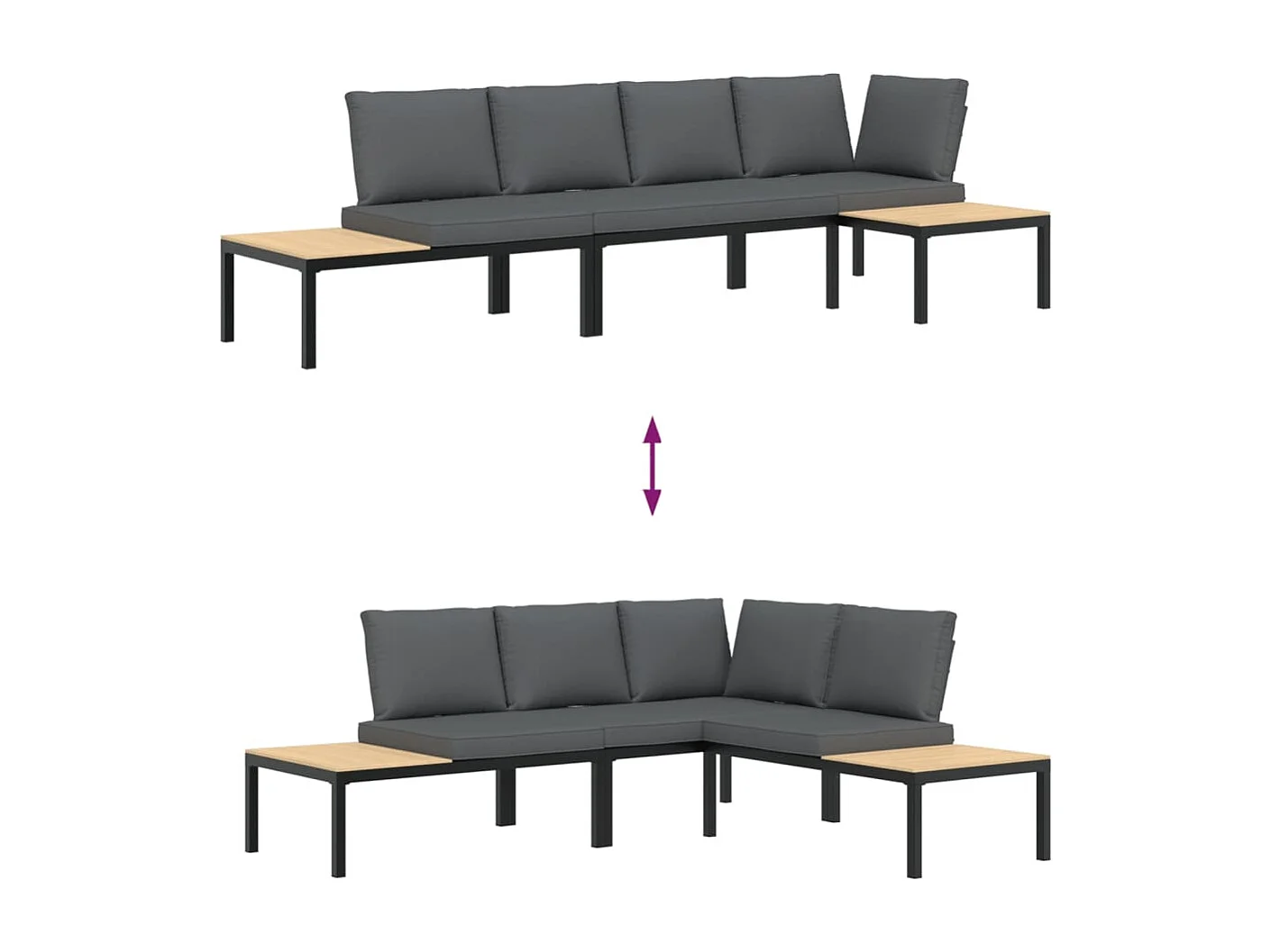 Salon de jardin 3 pcs avec coussins noir aluminium