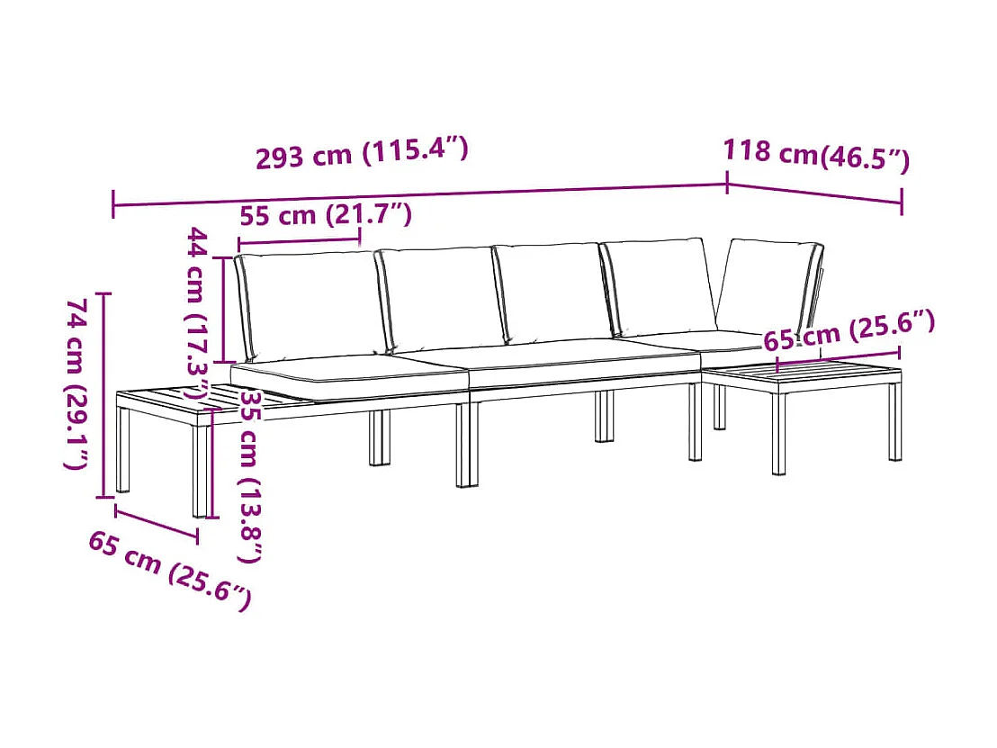 Salon de jardin 3 pcs avec coussins noir aluminium