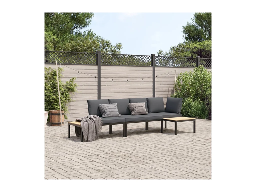 Set Divani da Giardino 3 pz con Cuscini in Alluminio Nero