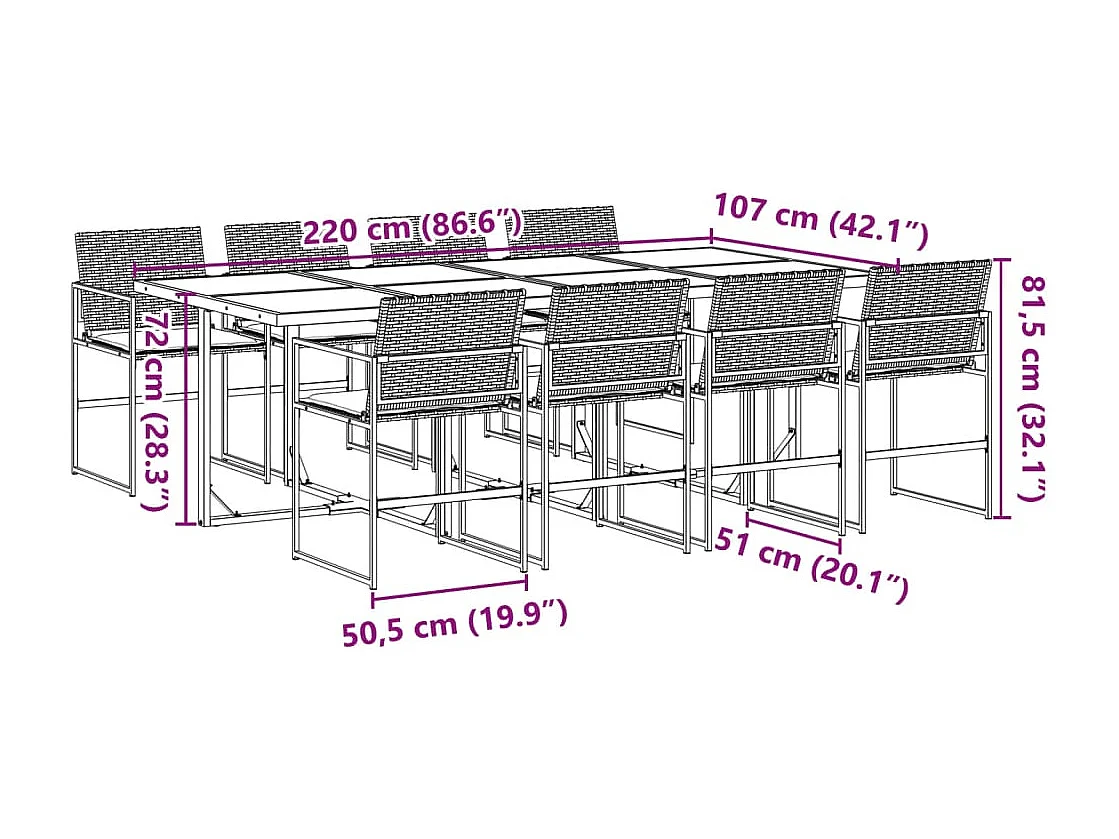 9-tlg. Garten-Essgruppe mit Kissen Schwarz Poly Rattan