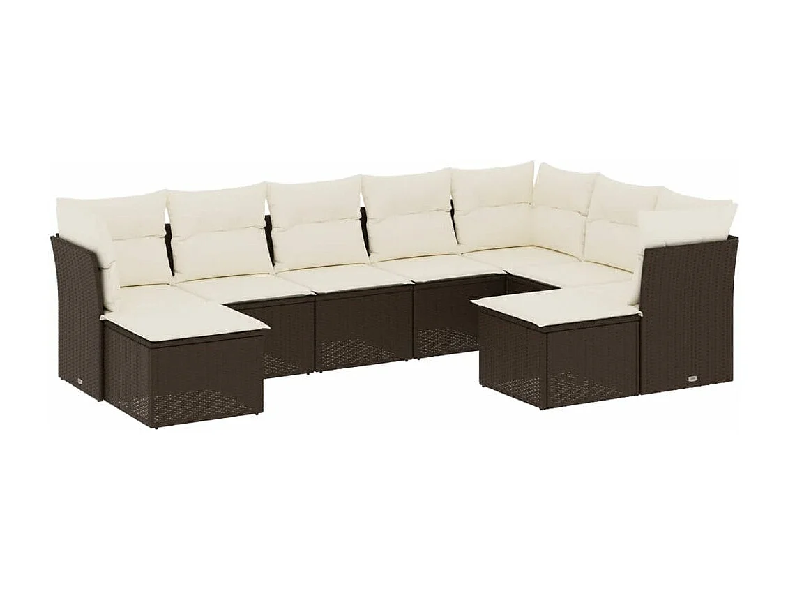 Set Divani da Giardino 9pz con Cuscini Marrone in Polyrattan
