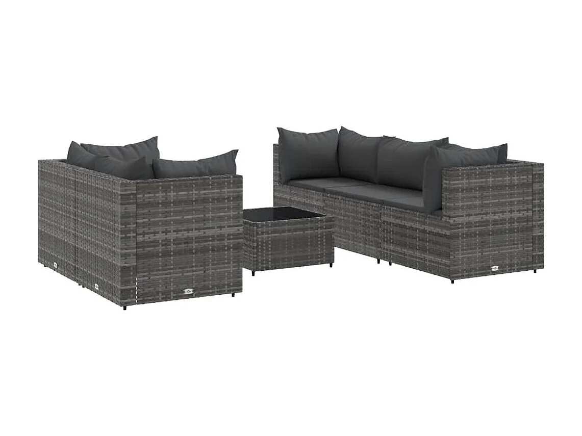 Salon de jardin 6 pcs avec coussins Gris Résine tressée