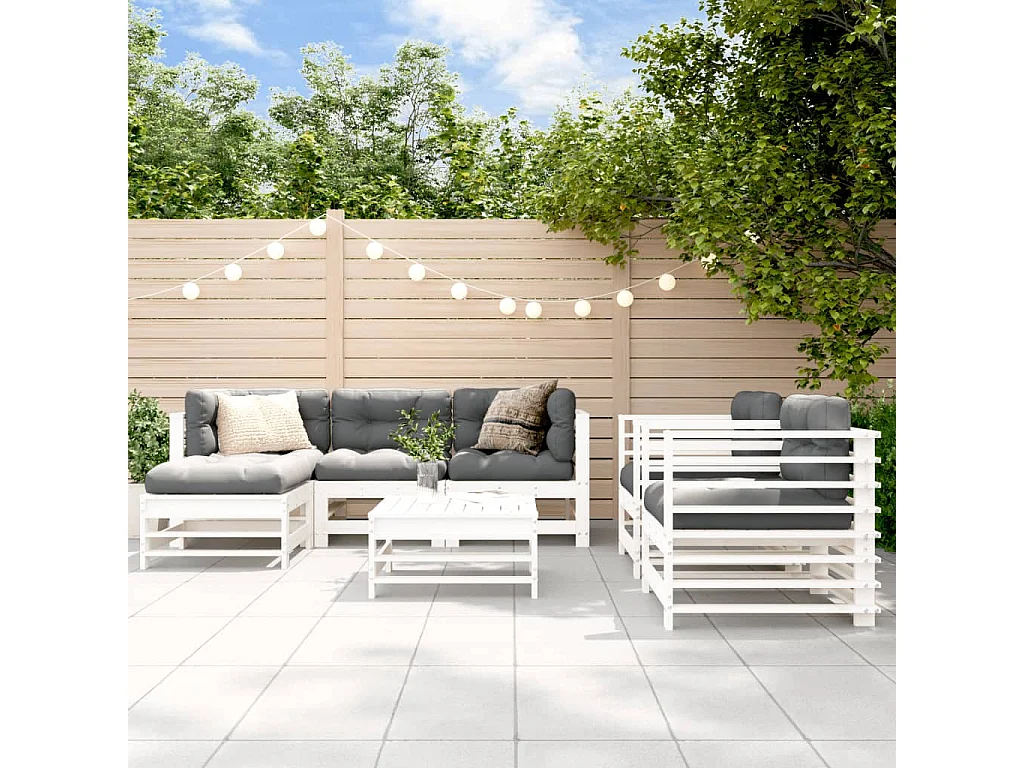 7 pcs conjunto lounge de jardim pinho maciço branco