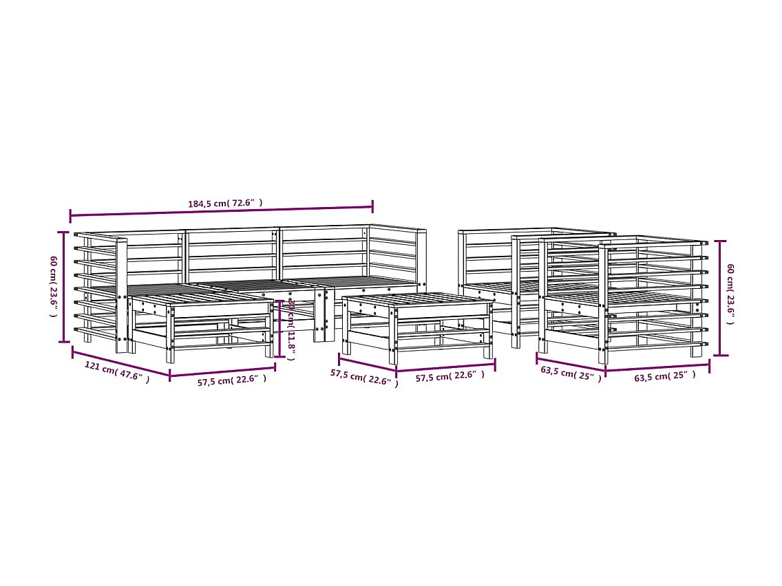 7 pcs conjunto lounge de jardim pinho maciço branco