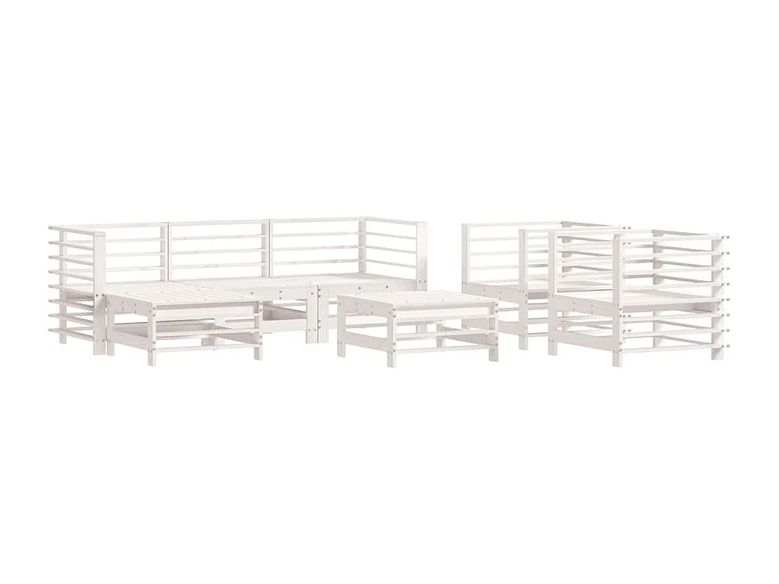 Salon de jardin 7 pcs Blanc Bois de pin massif