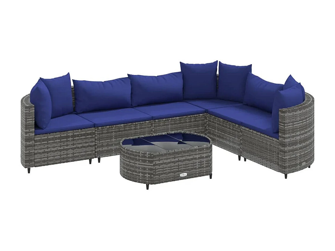 Salon de jardin avec coussins 7 pcs gris résine tressée