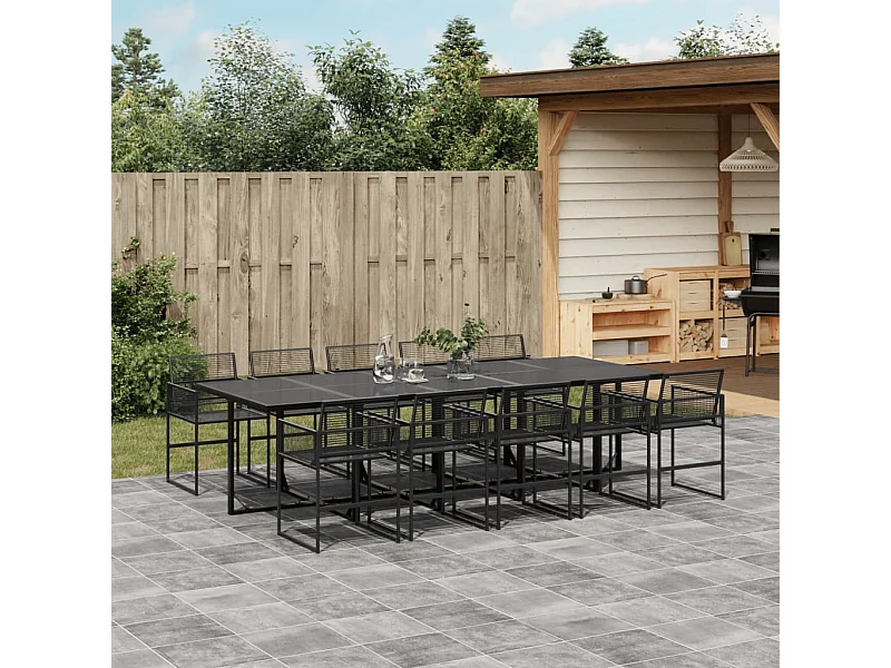 Ensemble à manger de jardin 11 pcs noir résine tressée