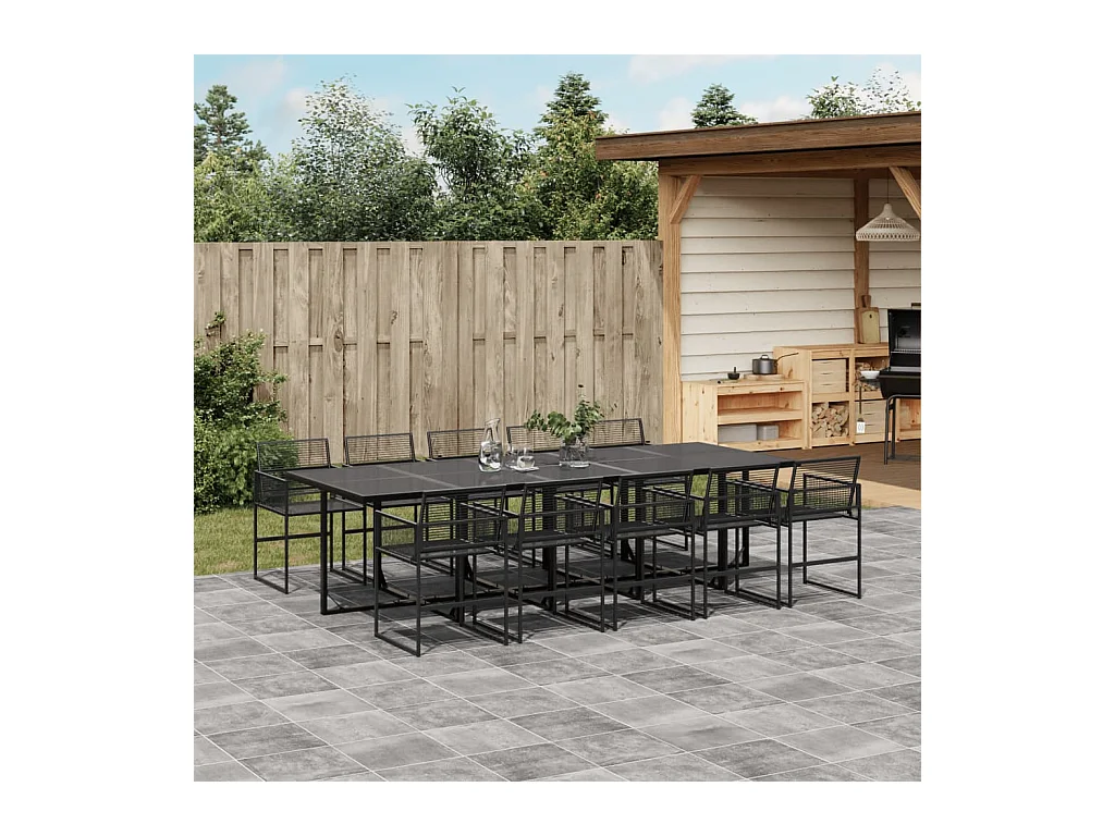 Ensemble à manger de jardin 11 pcs noir résine tressée