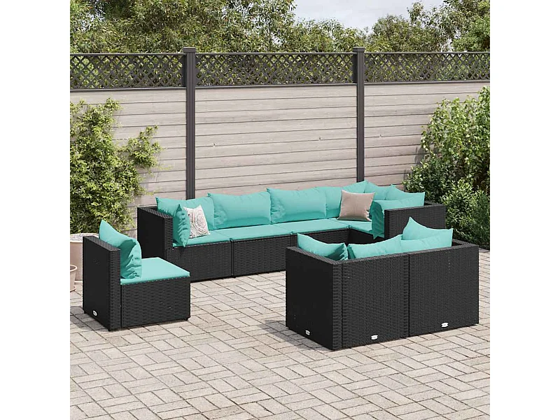 Set Mobili da Giardino con Cuscini 8 pz Nero in Polyrattan