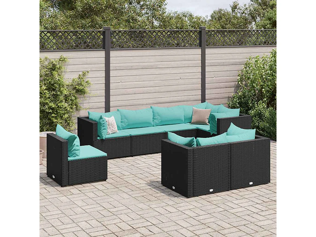 Set Mobili da Giardino con Cuscini 8 pz Nero in Polyrattan