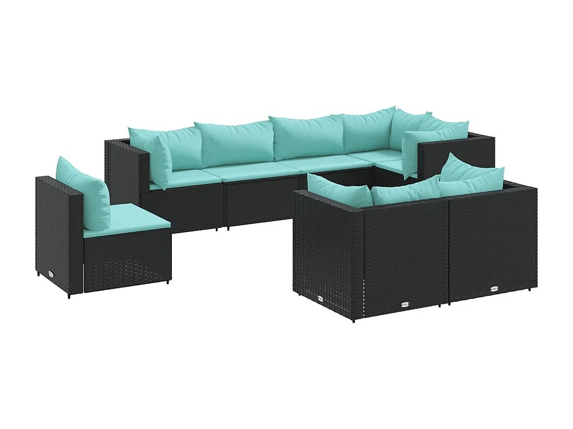 Set Mobili da Giardino con Cuscini 8 pz Nero in Polyrattan