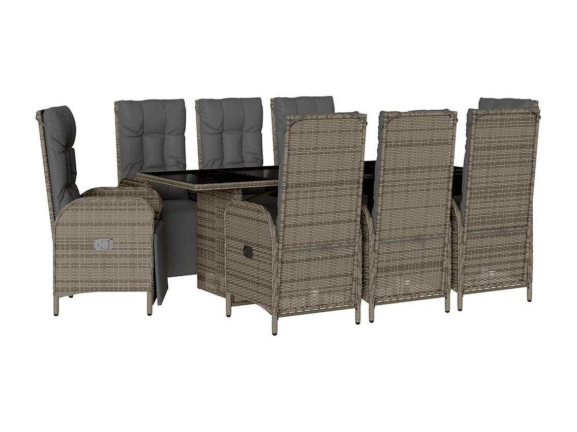 9-tlg. Garten-Essgruppe mit Kissen Grau Poly Rattan