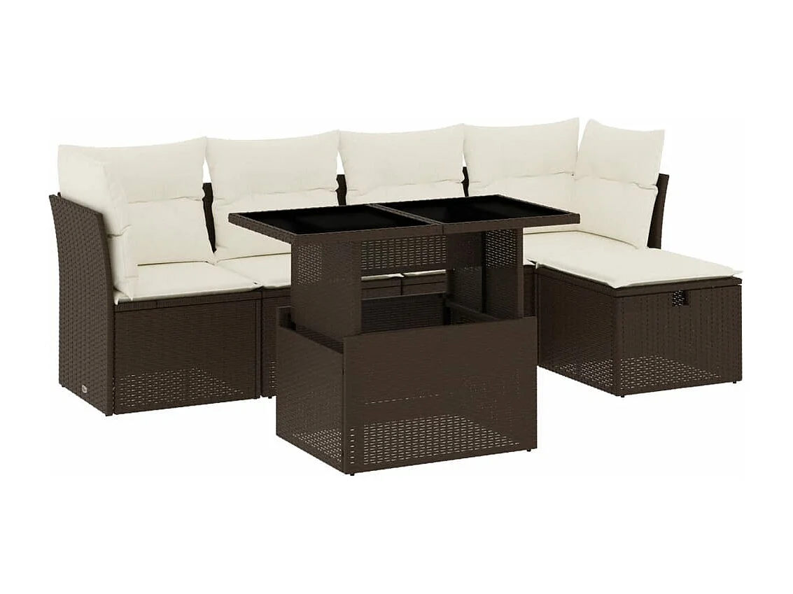 Salon de jardin avec coussins 6 pcs marron résine tressée