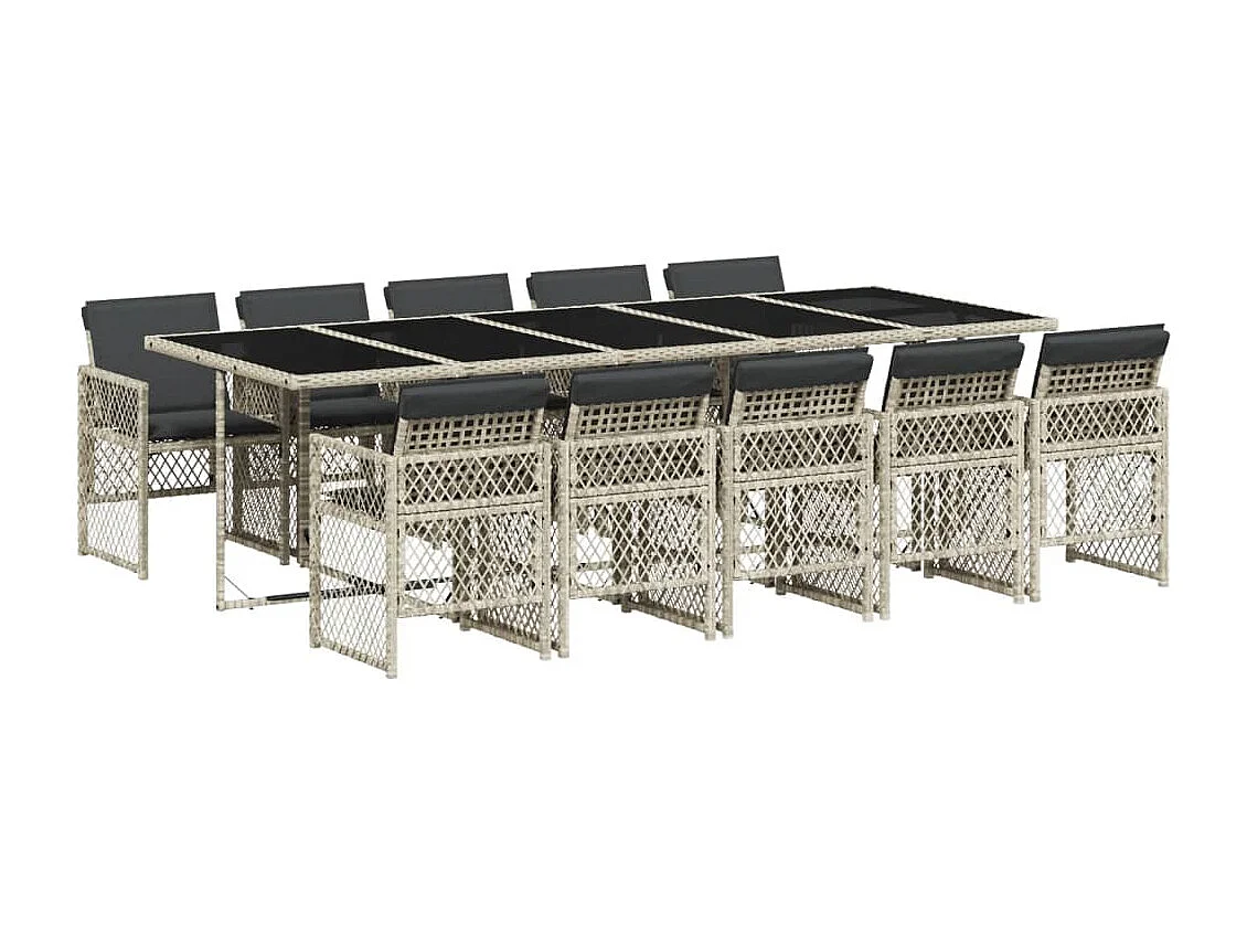 Ensemble à manger de jardin 11pcs avec coussins gris poly rotin