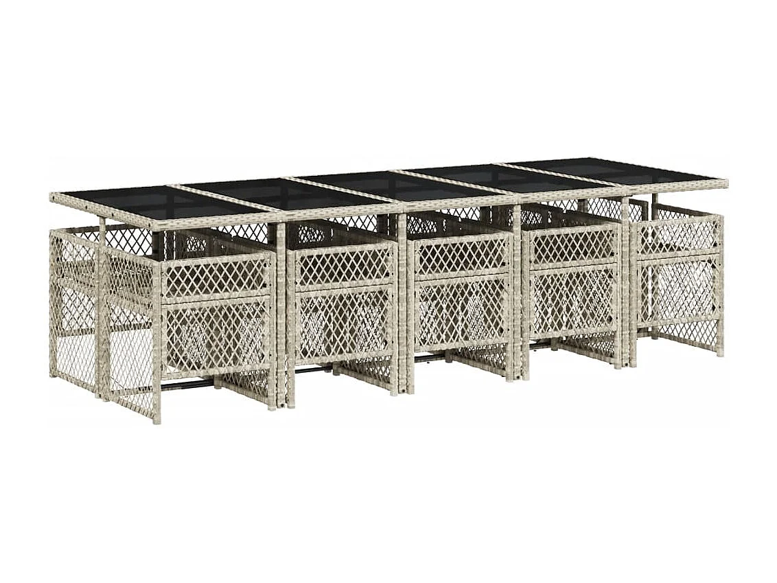 Ensemble à manger de jardin 11pcs avec coussins gris poly rotin