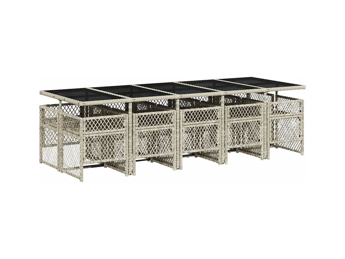 Ensemble à manger de jardin 11pcs avec coussins gris poly rotin