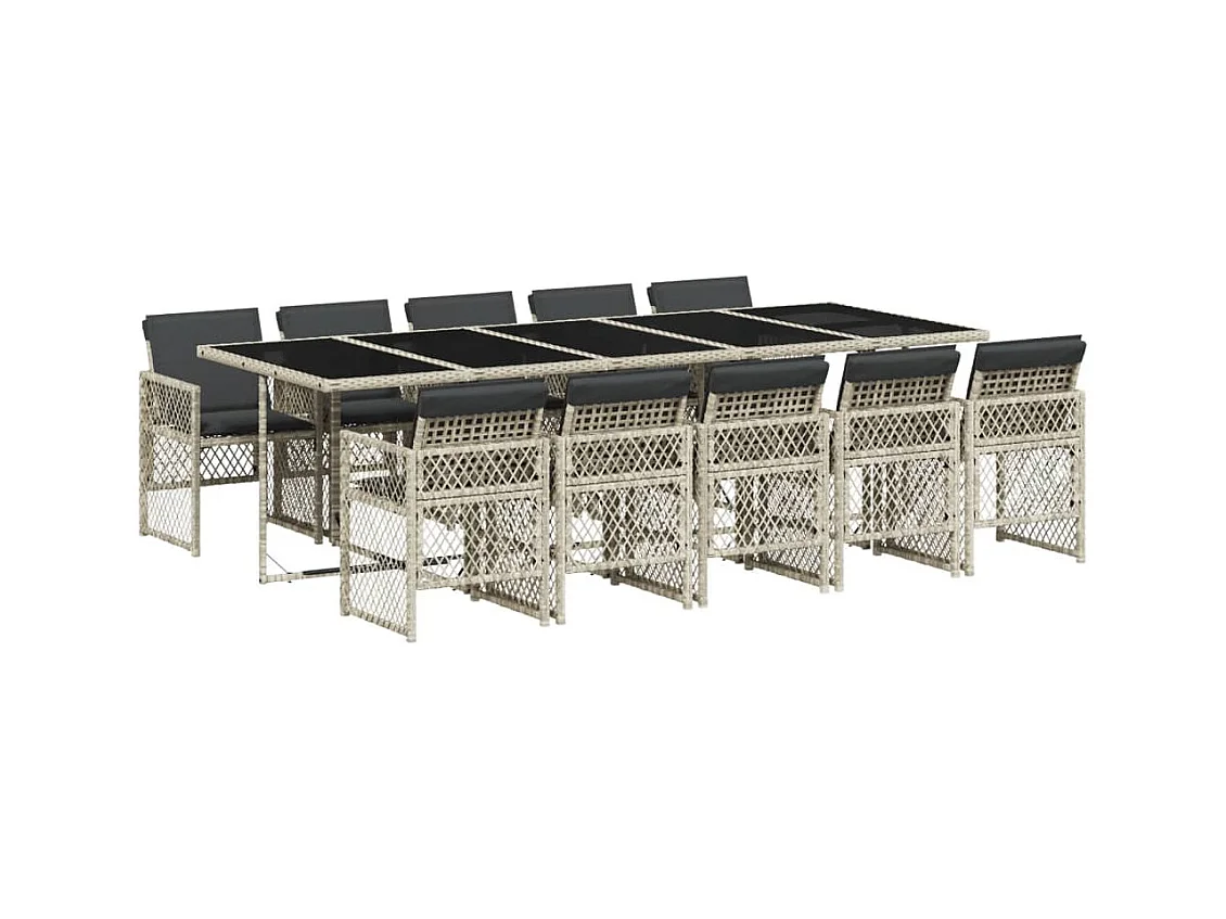 Ensemble à manger de jardin 11pcs avec coussins gris poly rotin
