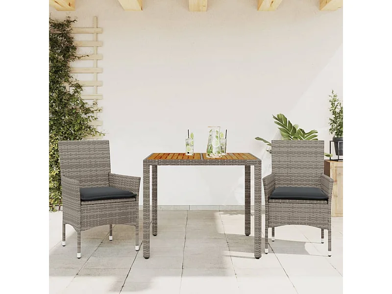 Ensemble à manger de jardin et coussins 3 pcs gris rotin acacia