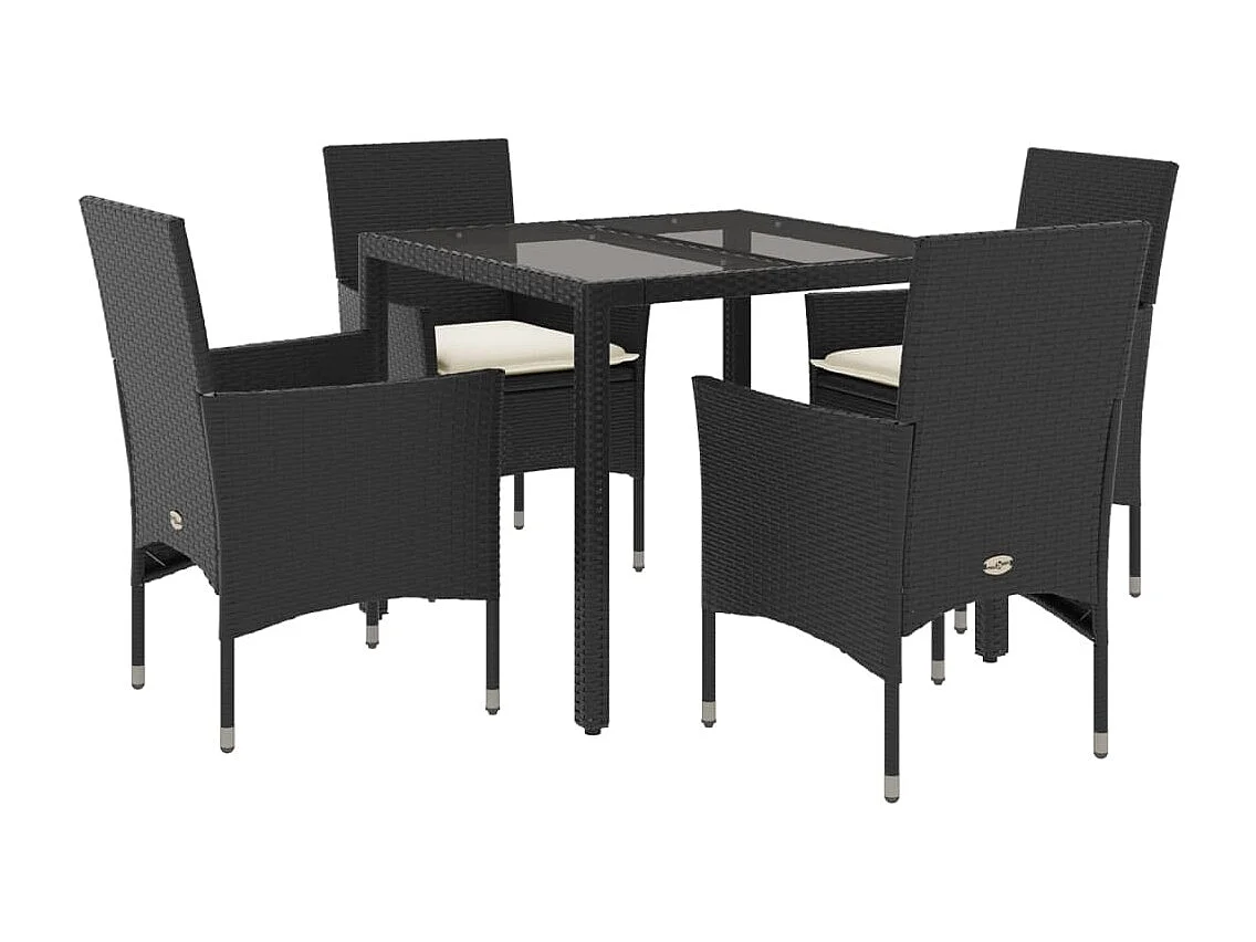Set da Pranzo da Giardino con Cuscini 5 pz Polyrattan e Vetro