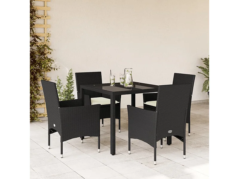 Set da Pranzo da Giardino con Cuscini 5 pz Polyrattan e Vetro