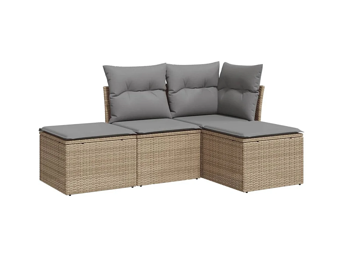 4-delige Loungeset met kussens poly rattan beige