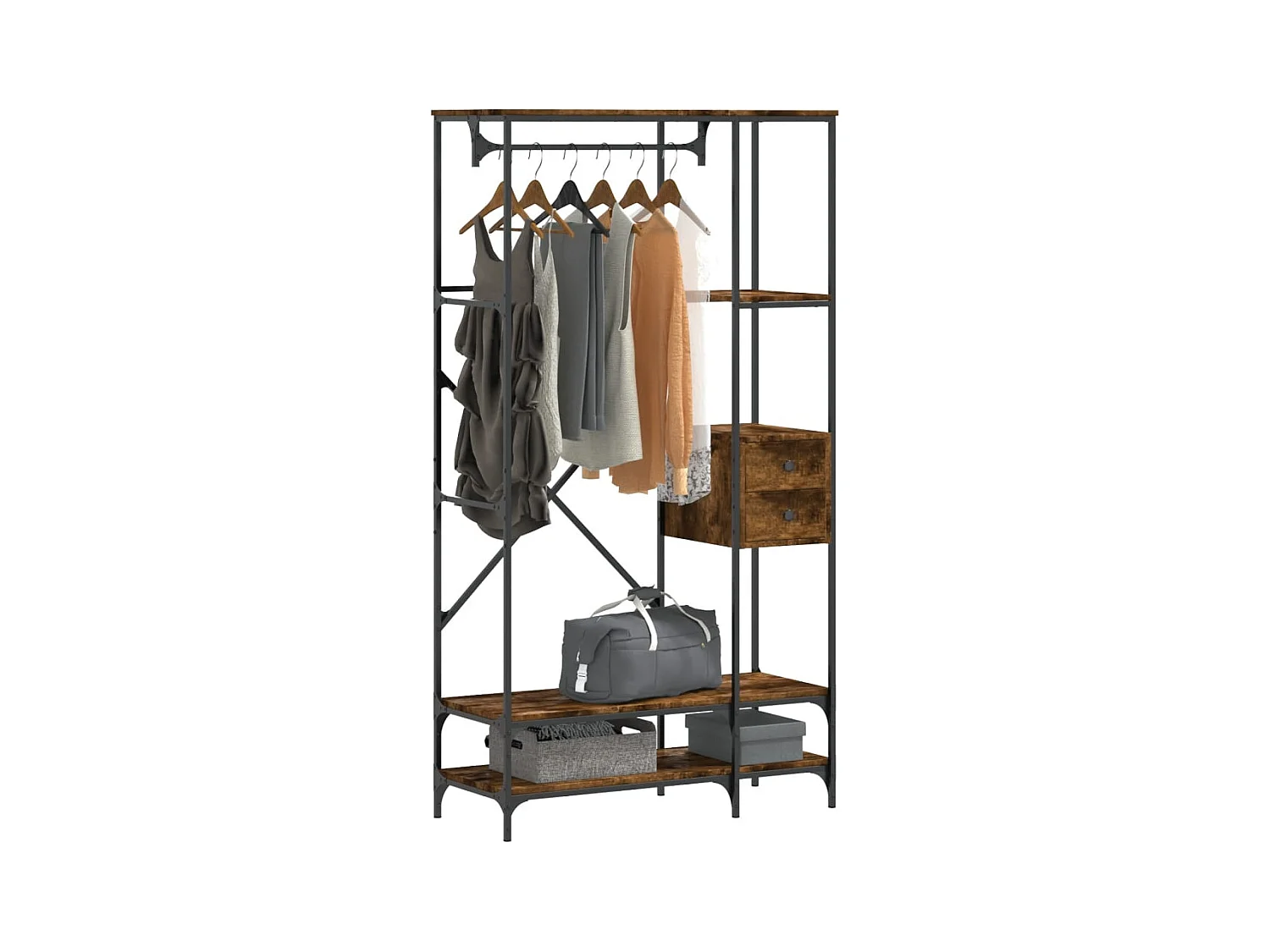 Porte-vêtements avec étagères chêne fumé bois d'ingénierie