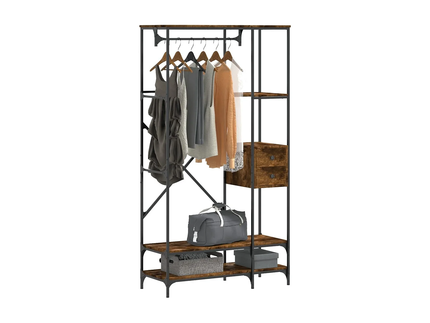 Porte-vêtements avec étagères chêne fumé bois d'ingénierie