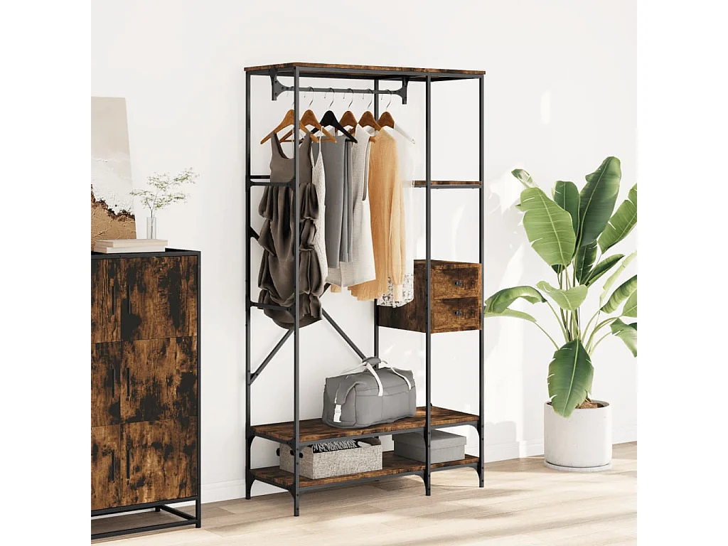 Porte-vêtements avec étagères chêne fumé bois d'ingénierie