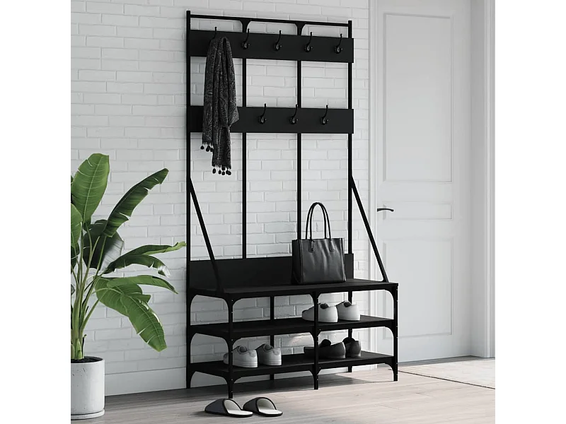 Cabideiro e sapateira preto 100x40x184 cm