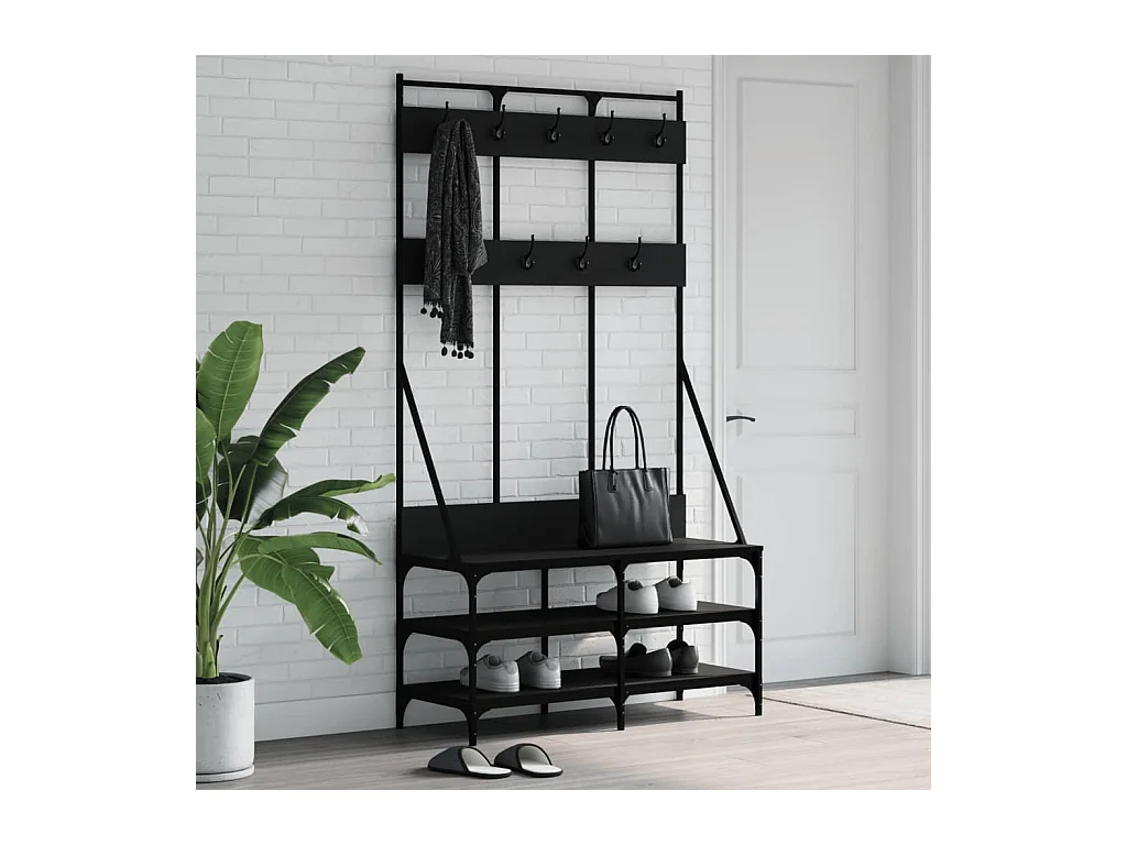 Porte-vêtements et rangement des chaussures noir 100x40x184 cm