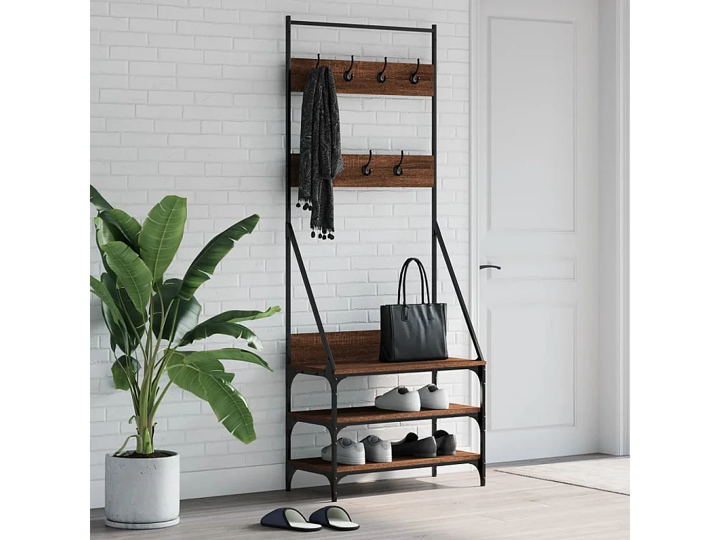 Porte-vêtements et rangement des chaussures chêne marron