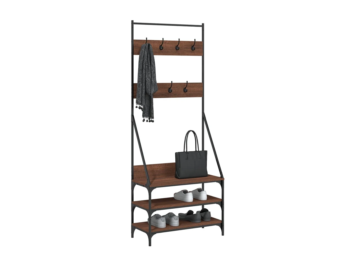 Porte-vêtements et rangement des chaussures chêne marron
