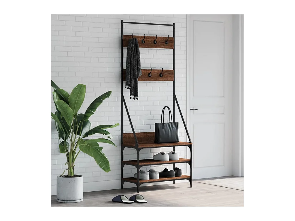 Porte-vêtements et rangement des chaussures chêne marron
