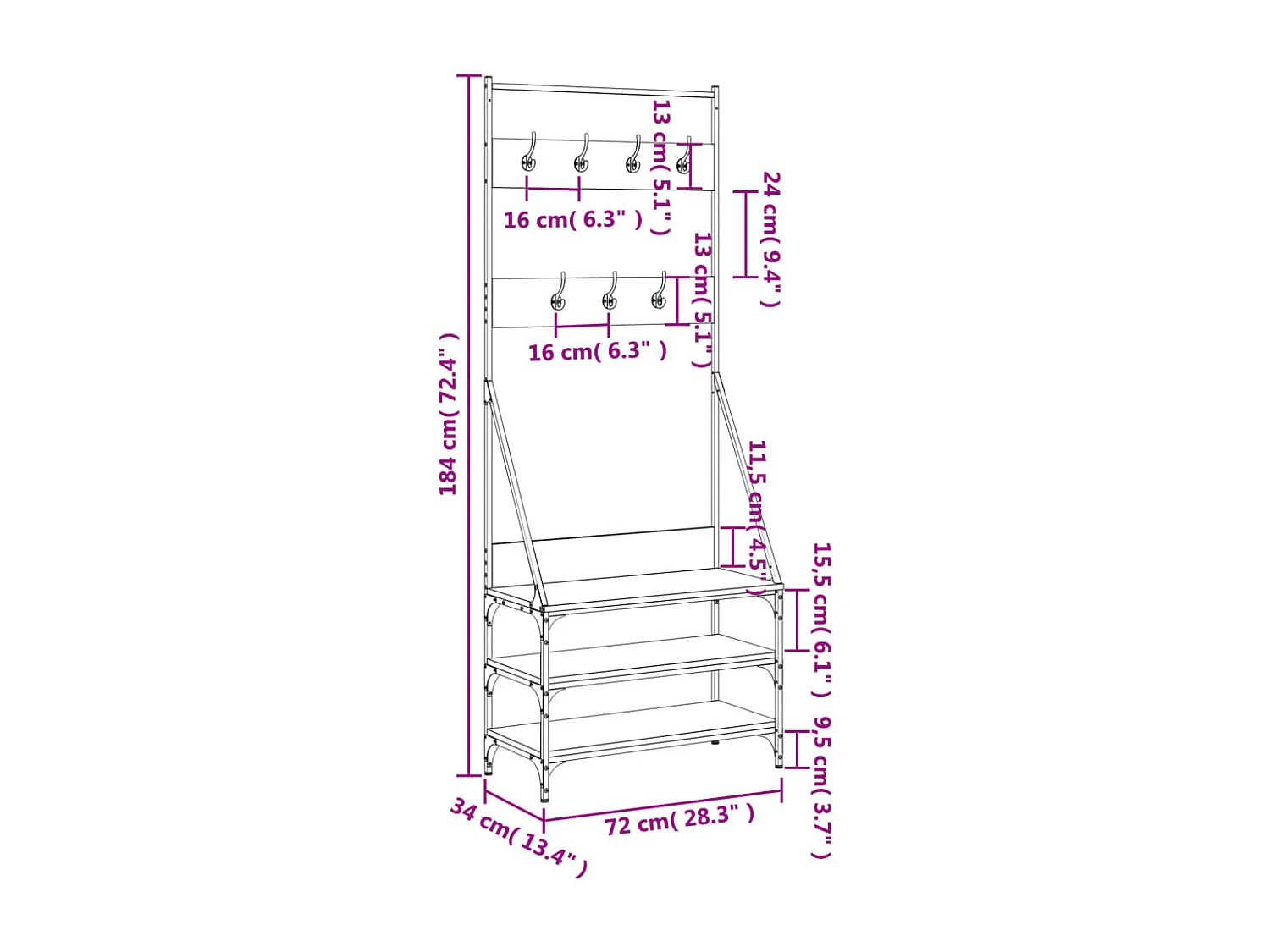 Porte-vêtements et rangement des chaussures chêne marron