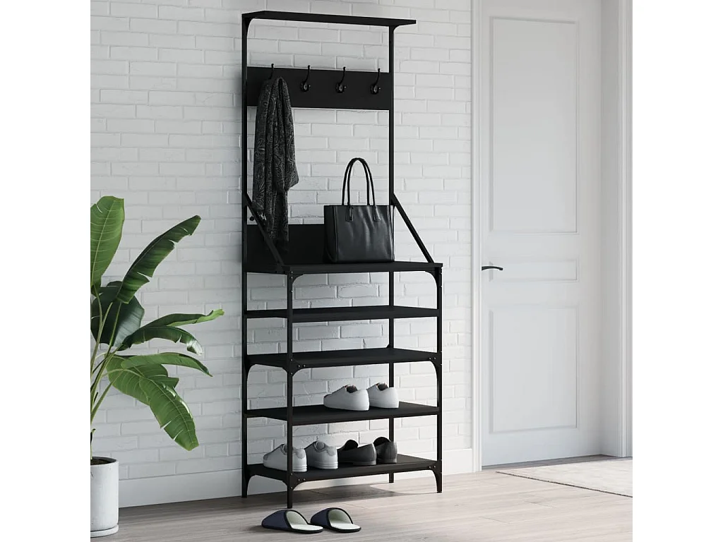 Porte-vêtements et rangement des chaussures noir 70x34x184 cm