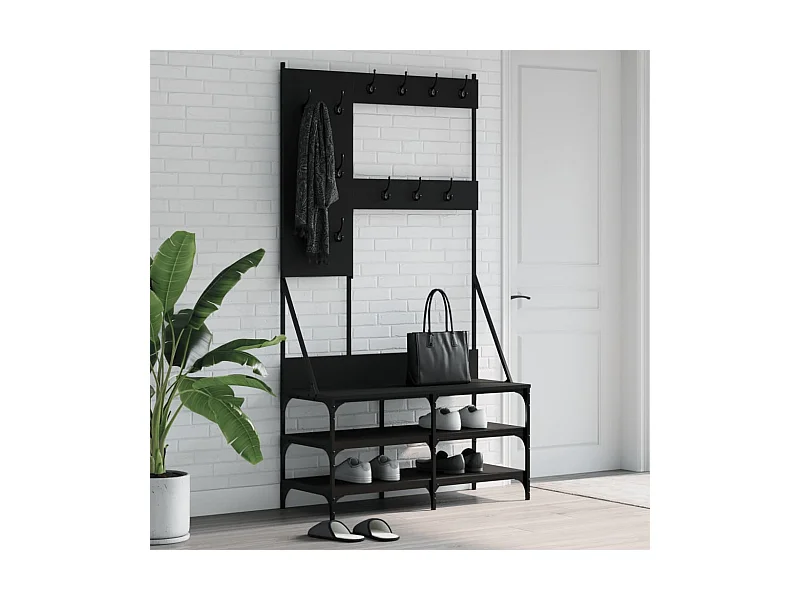 Cabideiro e sapateira preto 100x40x184 cm