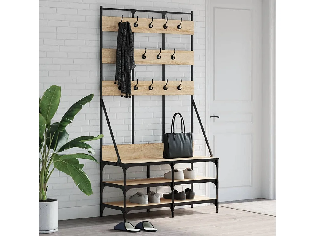 Porte-vêtements et rangement des chaussures chêne sonoma