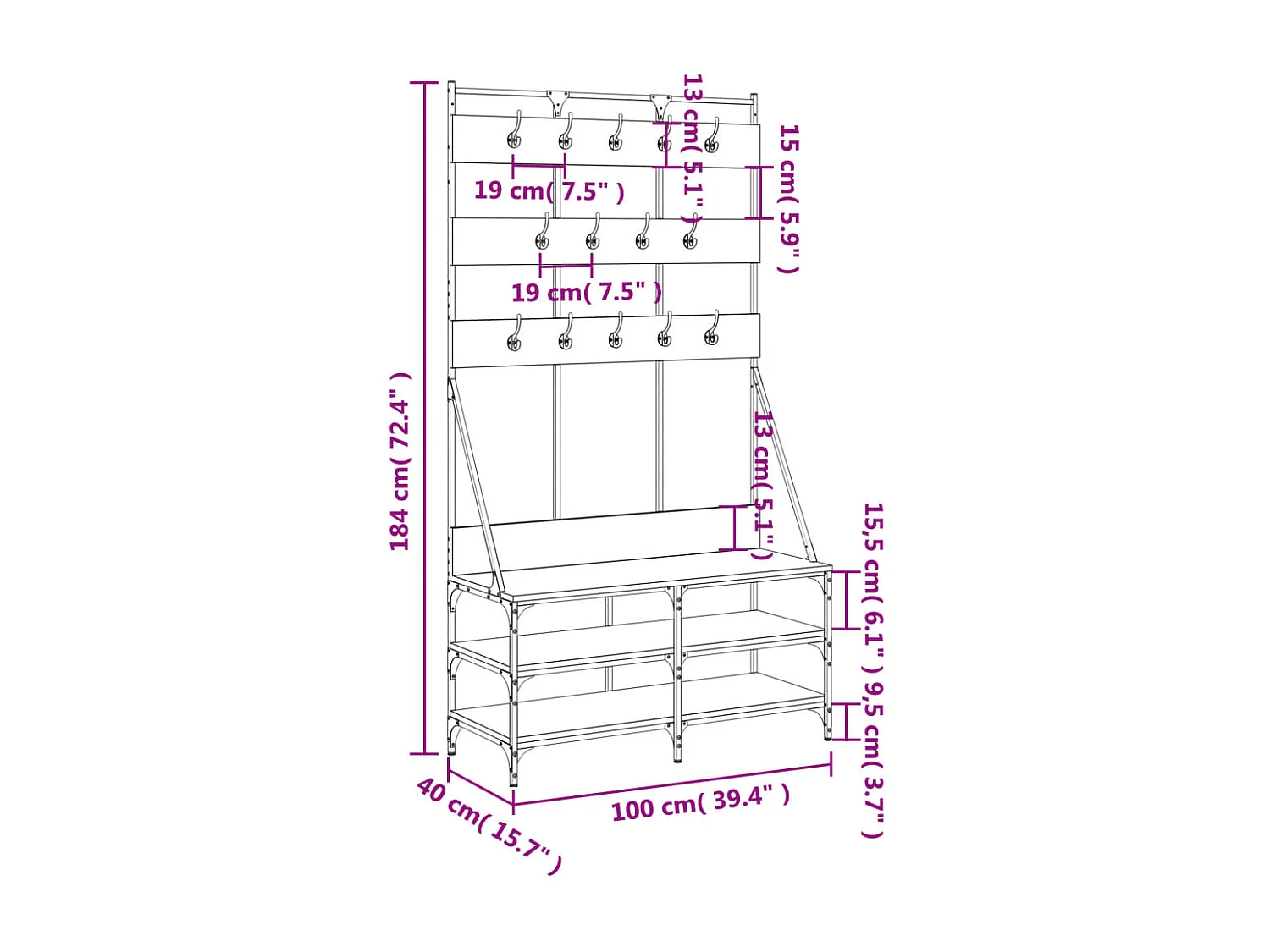 Porte-vêtements et rangement des chaussures chêne sonoma