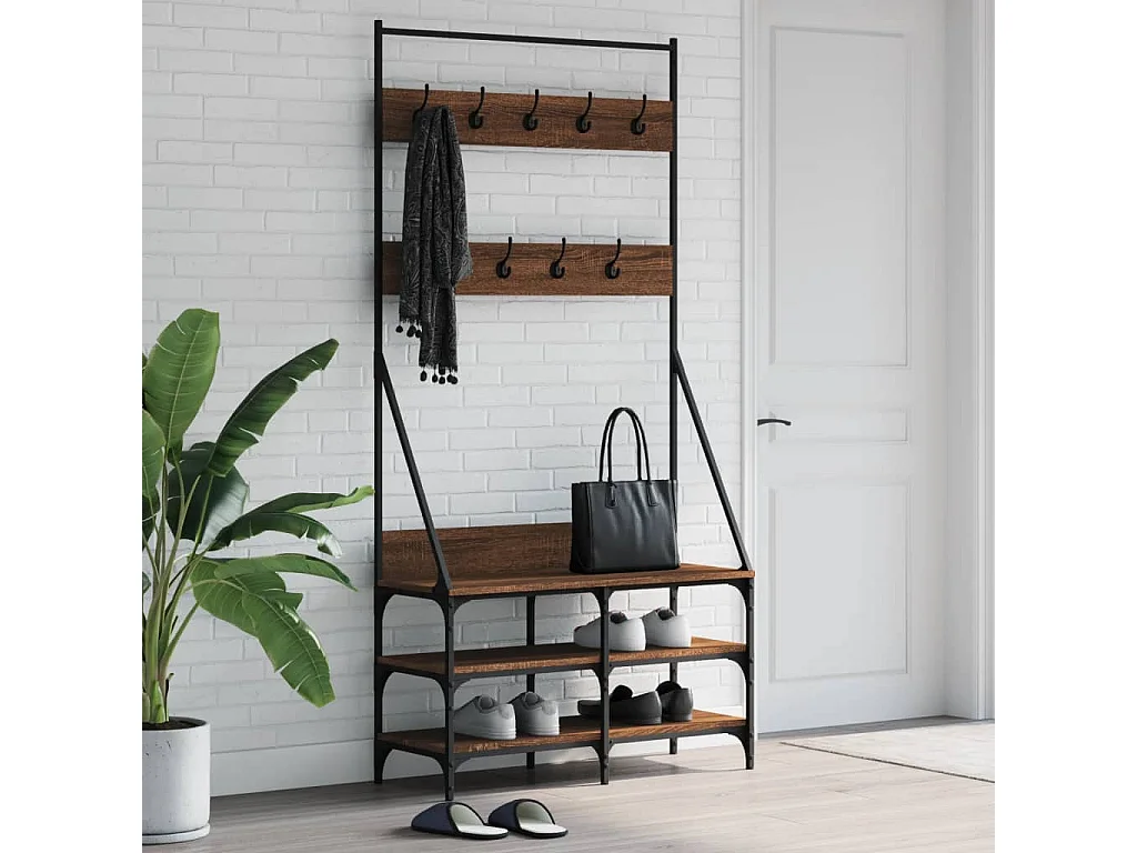 Porte-vêtements et rangement des chaussures chêne marron